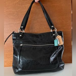 Vintage Coach Poppy 19002 Glam Glazed Black Leather Tote Shoulder Handbag